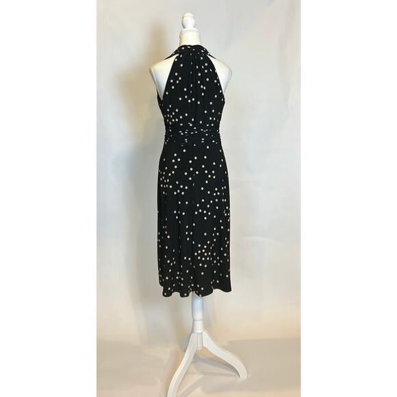 Evan Picone | Vintage Black Polka Dot Jersey Fit and Flare Midi Dress | 8 - Picture 11 of 17